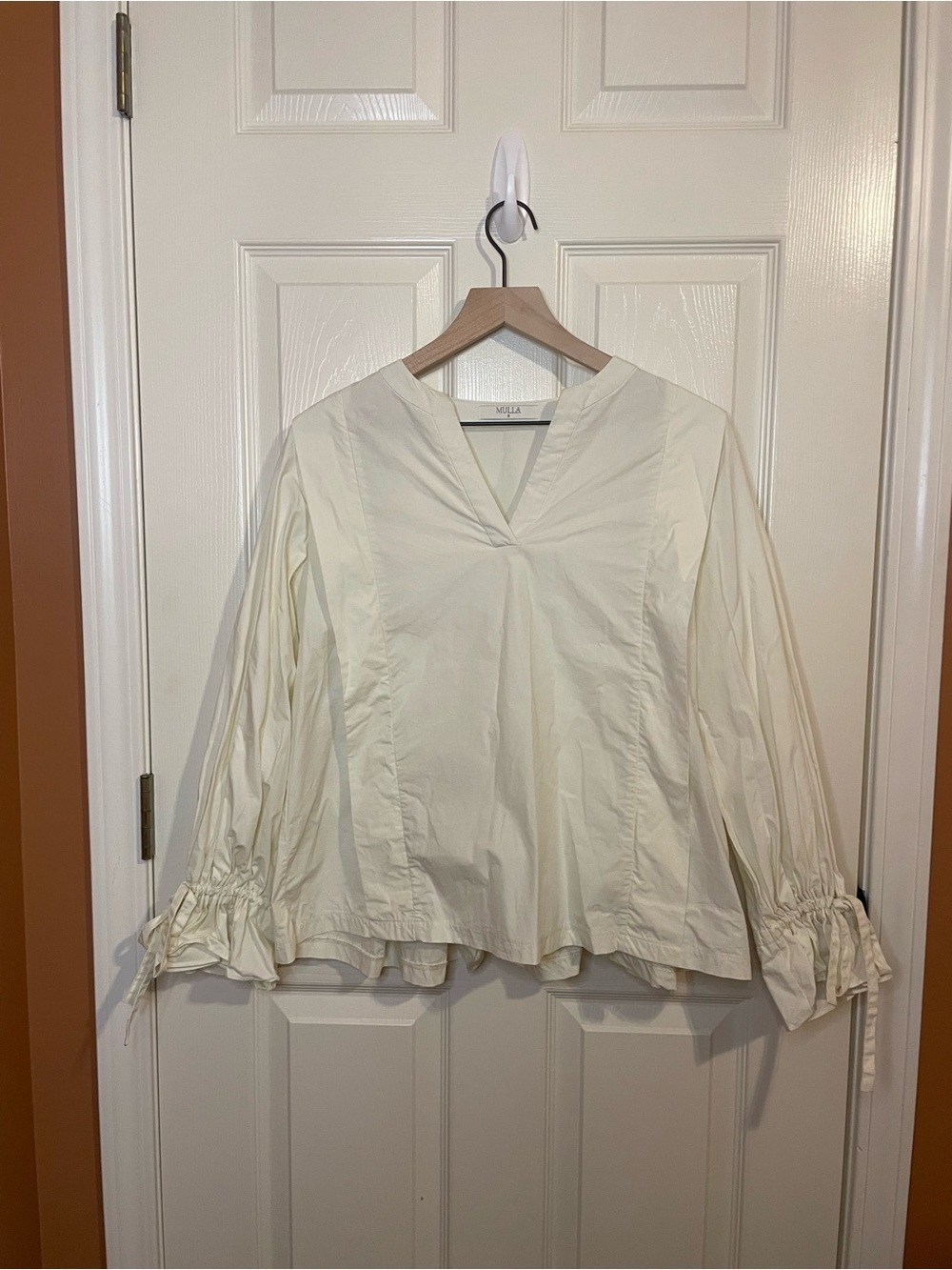 Mulla Eggshell Cotton Puff Sleeve Long Sleeve Top Minimalist Clean Girl Size S